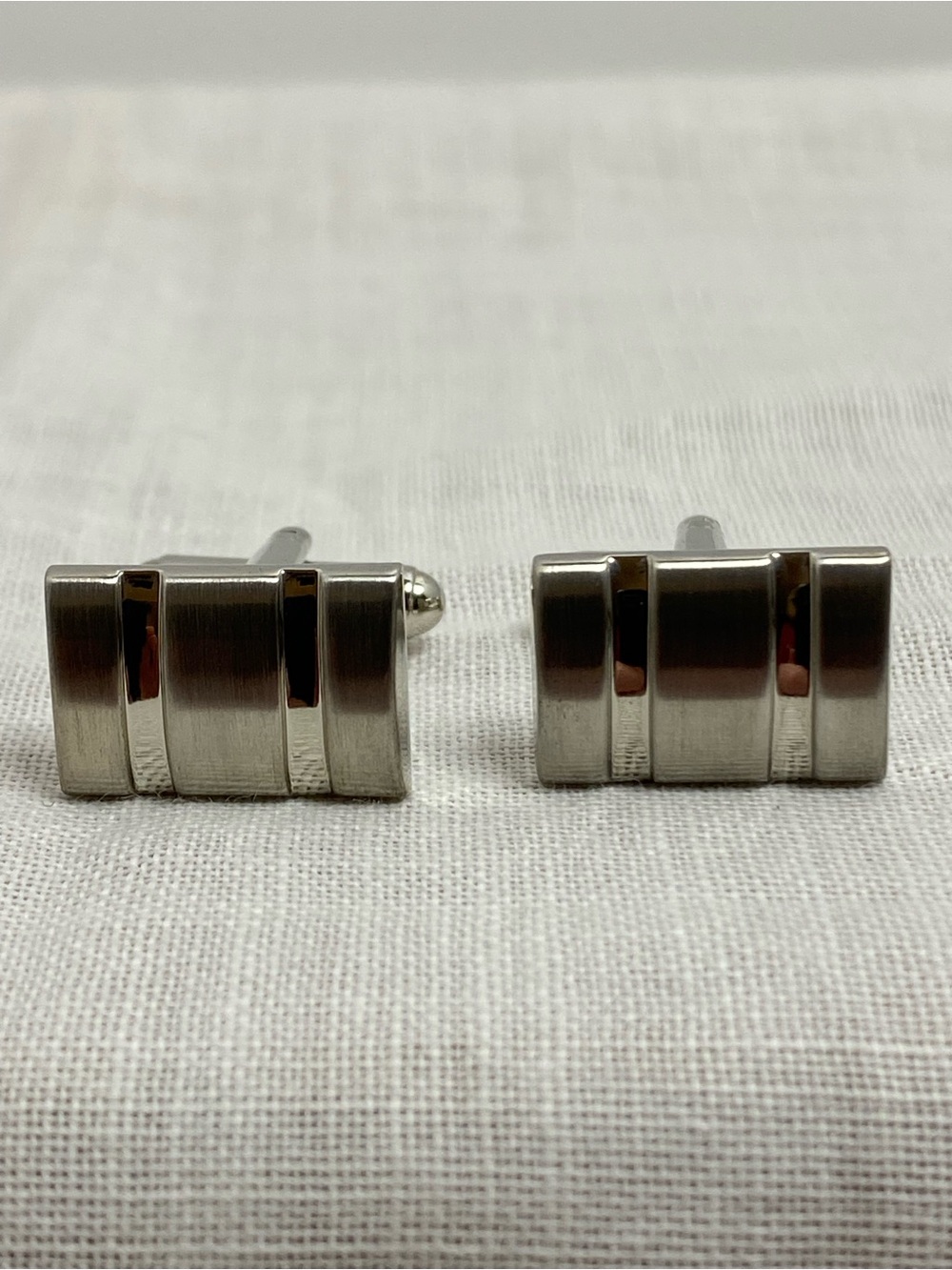 Kenneth Roberts Silver Tone Brushed Polished Rectangular Cuff Links Bullet Back